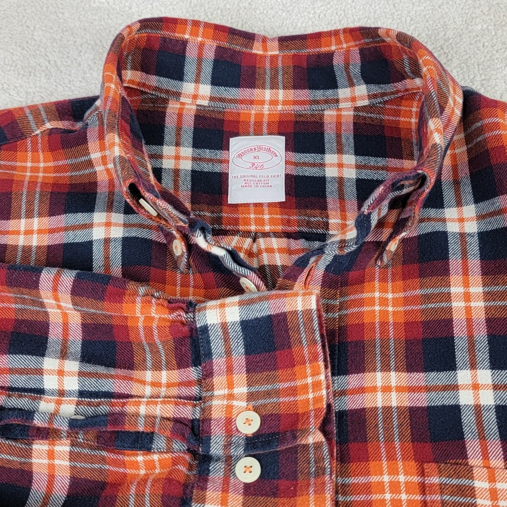 Brooks Brothers 346 Men's XL Orange Navy Tartan Plaid Gorpcore Button Down Shirt